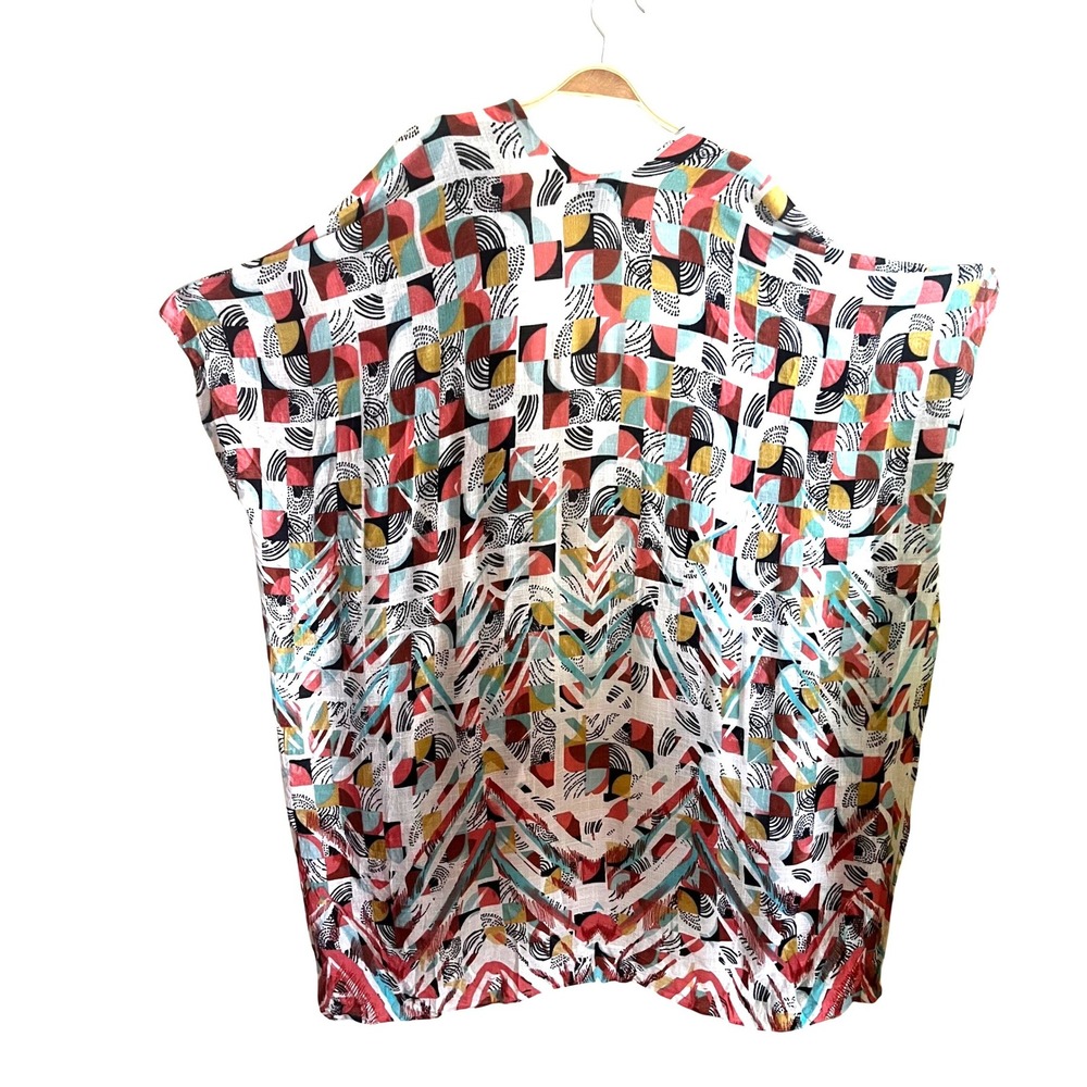 Rachel Roy Women Multi Color Geometric Abstract Print Open Front Kimono OS